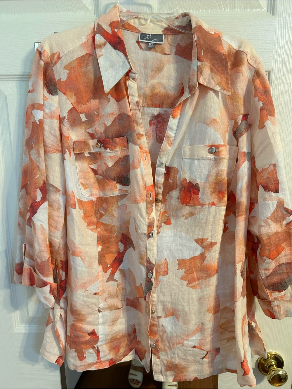 JM Collection Orange and Cream Abstract Print Button-Down Shirt